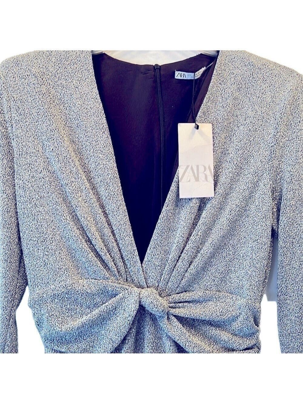 Zara Metallic Dress, NWT, Size L, PTP 22”, Length 36”, zip back, shoulder pads - Picture 3 of 7